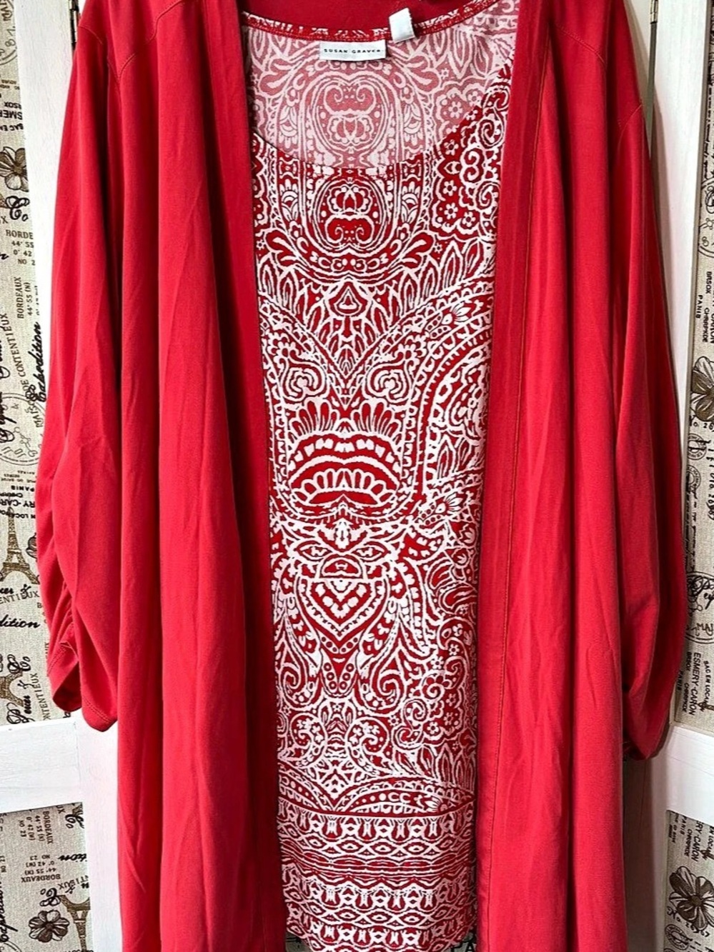 Susan Graver Coral Paisley 2 Piece Tank Cardigan Set Plus Size 3X